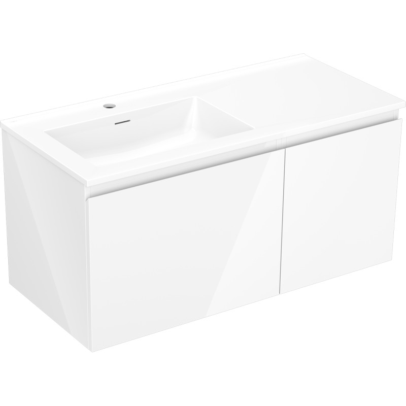 Mexen Orio meuble de salle de bain 100 cm avec lavabo Otis gauche, 1S, 1D, blanc brillant - 91A13-10047-3-BBFF00-W18L00