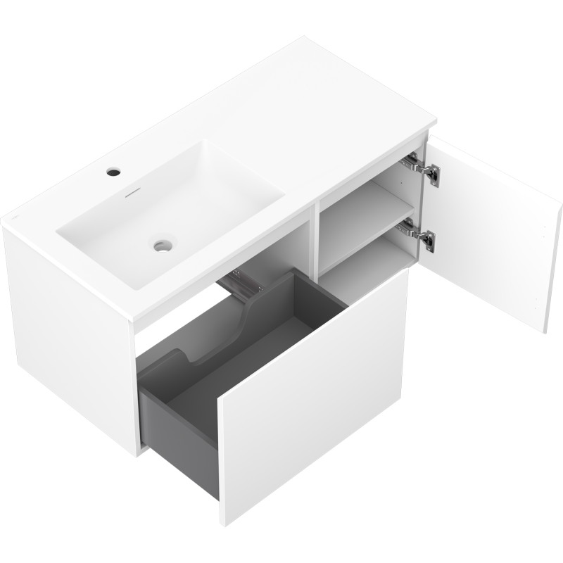 Mexen Orio armoire de salle de bain 100 cm avec lavabo Otis gauche, 1T, 1P, blanc mat - 91A13-10047-3-BBFF01-W18L01