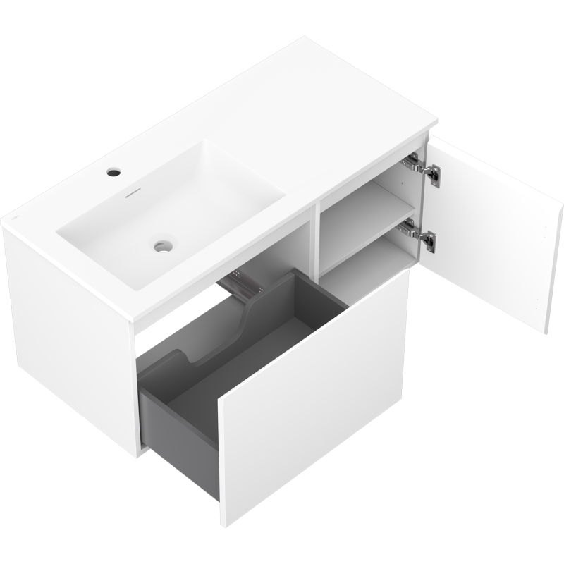 Mexen Orio meuble de salle de bain 100 cm avec lavabo Otis gauche, 1S, 1D, blanc mat - 91A13-10047-3-BBFF01-W18L01