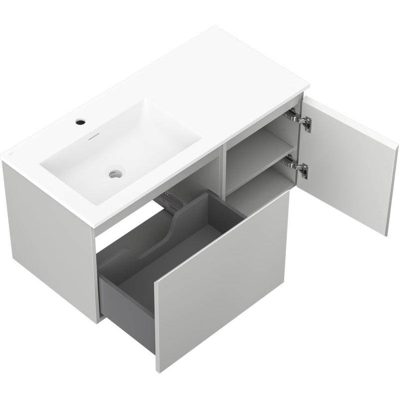 Mexen Orio armoire de salle de bain 100 cm avec lavabo Otis gauche, 1 tiroir, 1 porte, gris mat/blanc mat