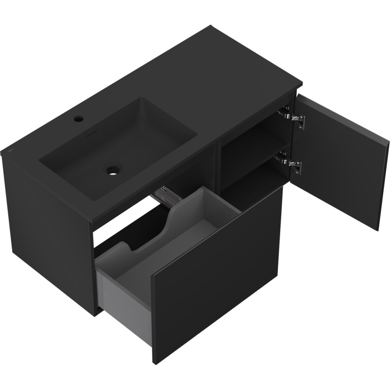 Mexen Orio armoire de salle de bain 100 cm avec lavabo Otis gauche, 1S, 1D, noir mat - 91A13-10047-3-BBFF71-W18L71