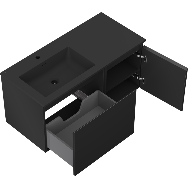 Mexen Orio meuble de salle de bain 100 cm avec lavabo Otis gauche, 1S, 1D, noir mat - 91A13-10047-3-BBFF71-W18L71