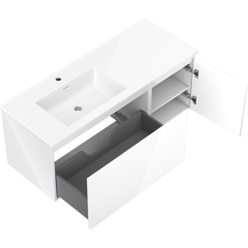 Mexen Orio armoire de salle de bain 120 cm avec lavabo Otis gauche, 1S, 1D, blanc brillant - 91A13-12047-3-BBFF00-W18L00