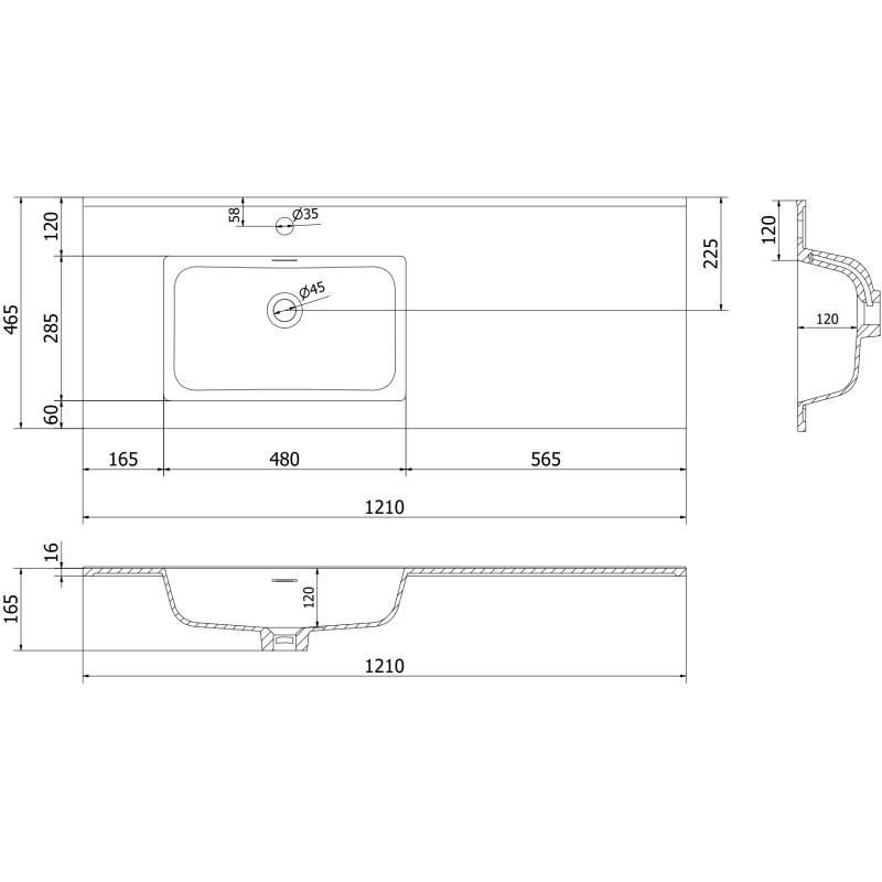Mexen Orio armoire de salle de bain 120 cm avec lavabo Otis gauche, 1S, 1D, blanc mat - 91A13-12047-3-BBFF01-W18L01