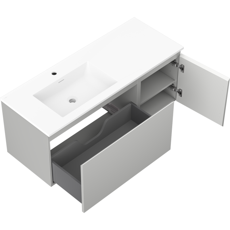 Mexen Orio meuble de salle de bain 120 cm avec lavabo Otis à gauche, 1S, 1D, gris mat/blanc mat - 91A13-12047-3-BBFF62-W18L01