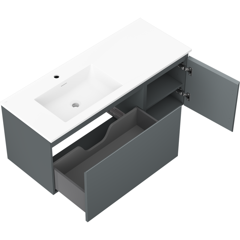 Mexen Orio meuble de salle de bain 120 cm avec lavabo Otis gauche, 1T, 1P, graphite mat/blanc mat - 91A13-12047-3-BBFF66-W18L01