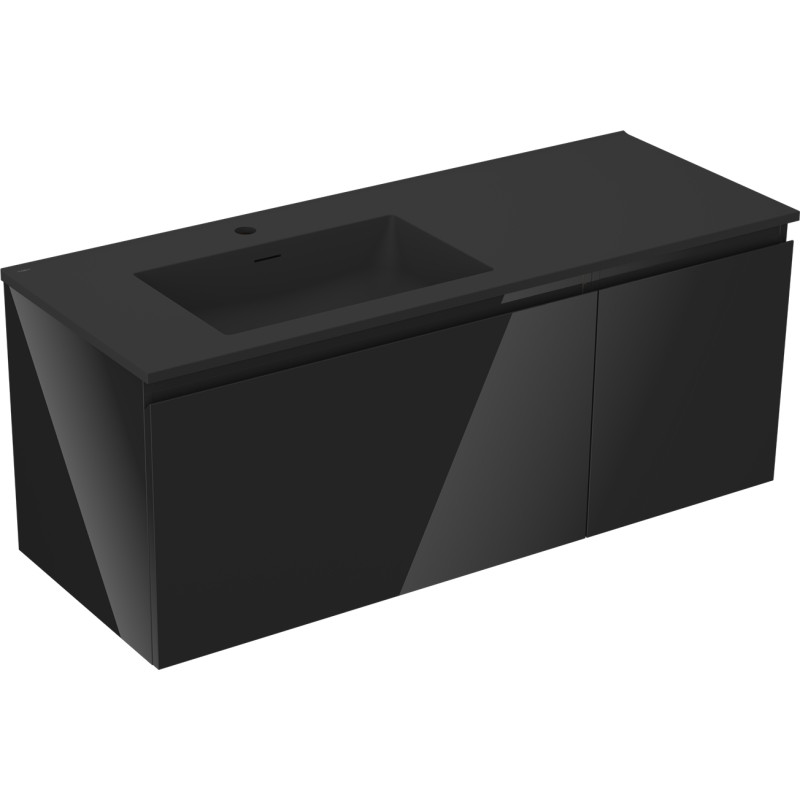 Mexen Orio armoire de salle de bains 120 cm avec lavabo Otis gauche, 1S, 1D, noir brillant/noir mat