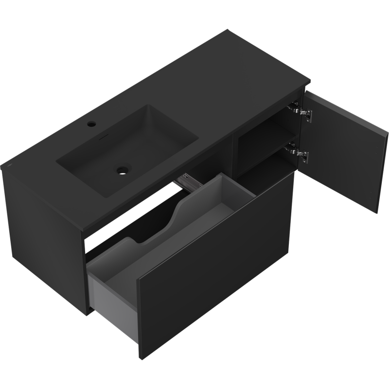 Mexen Orio meuble de salle de bain 120 cm avec lavabo Otis gauche, 1S, 1D, noir mat - 91A13-12047-3-BBFF71-W18L71