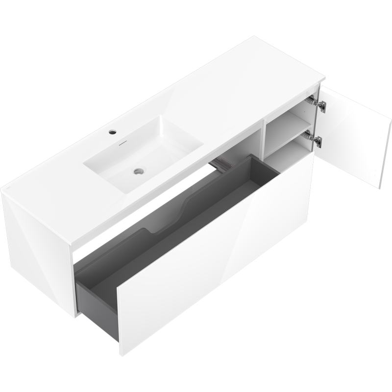 Mexen Orio armoire de salle de bain 160 cm avec lavabo Otis gauche, 1S, 1D, blanc brillant - 91A13-16047-3-BBFF00-W18L00