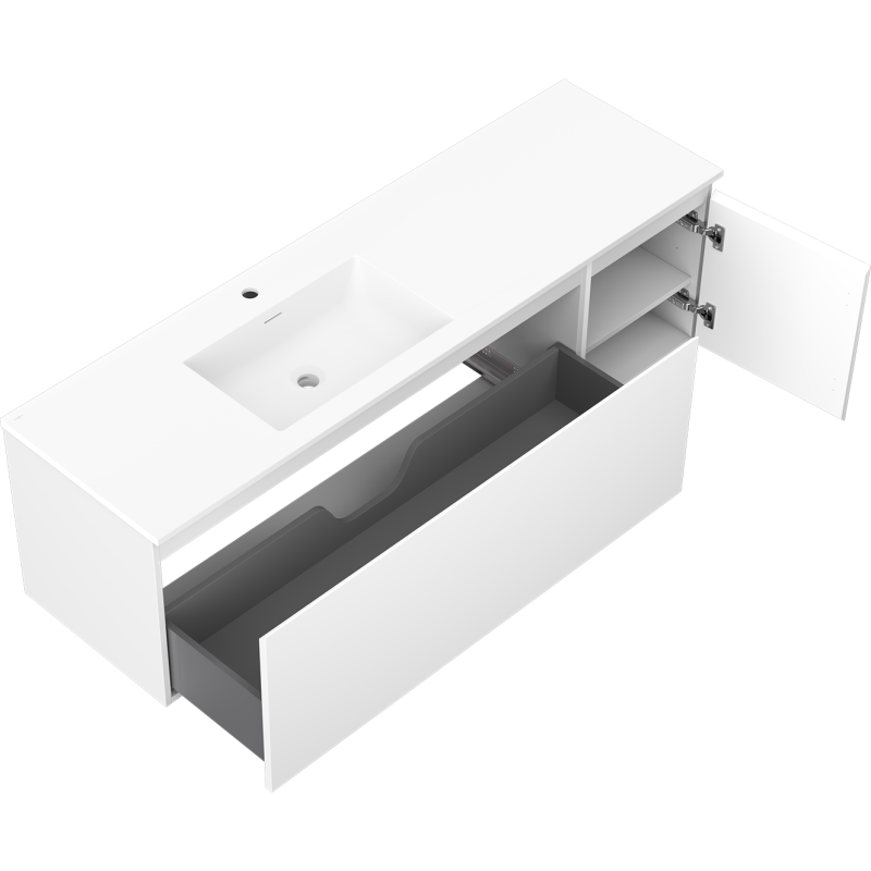 Mexen Orio armoire de salle de bain 160 cm avec lavabo Otis gauche, 1S, 1D, blanc mat - 91A13-16047-3-BBFF01-W18L01