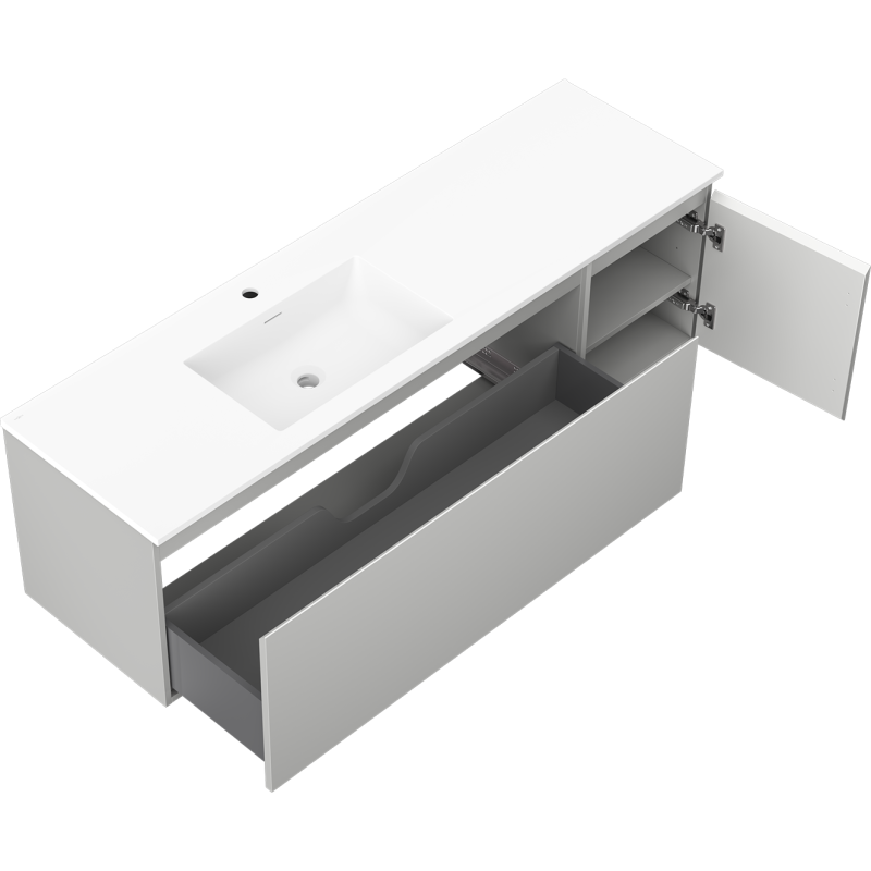 Mexen Orio meuble de salle de bain 160 cm avec lavabo Otis gauche, 1S, 1D, gris mat/blanc mat - 91A13-16047-3-BBFF62-W18L01