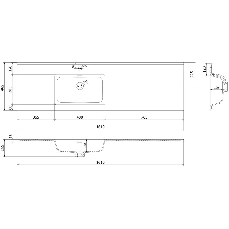 Mexen Orio armoire de salle de bain 160 cm avec lavabo Otis gauche, 1S, 1D, graphite mat/blanc mat - 91A13-16047-3-BBFF66-W18L01