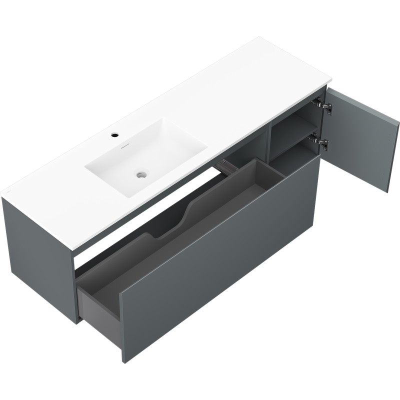 Mexen Orio armoire de salle de bain 160 cm avec lavabo Otis gauche, 1S, 1D, graphite mat/blanc mat - 91A13-16047-3-BBFF66-W18L01