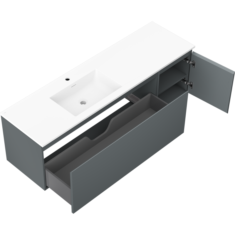 Mexen Orio meuble de salle de bain 160 cm avec lavabo Otis gauche, 1S, 1D, graphite mat/blanc mat - 91A13-16047-3-BBFF66-W18L01