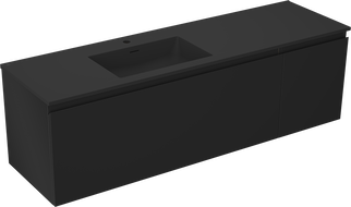 Mexen Orio meuble de salle de bain 160 cm avec lavabo Otis à gauche, 1S, 1D, noir mat - 91A13-16047-3-BBFF71-W18L71