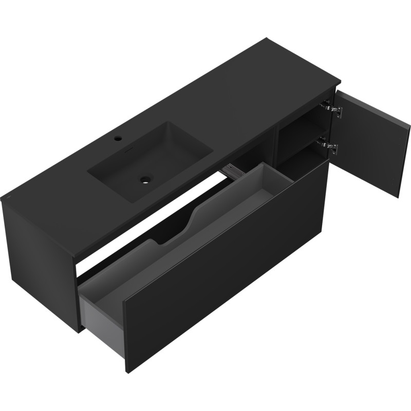 Mexen Orio meuble de salle de bain 160 cm avec lavabo Otis à gauche, 1S, 1D, noir mat - 91A13-16047-3-BBFF71-W18L71