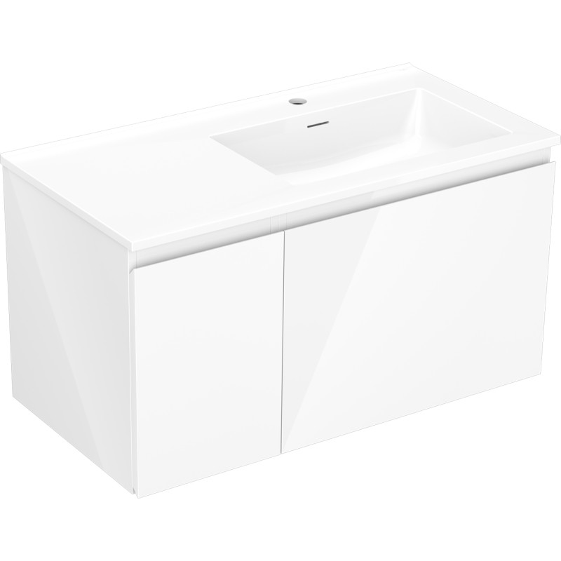 Mexen Orio meuble de salle de bain 90 cm avec lavabo Otis à droite, 1T, 1P, blanc brillant - 91A13-09047-3-BBFF00-W18P00