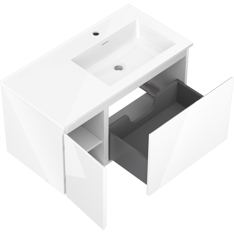 Mexen Orio meuble de salle de bains 90 cm avec lavabo Otis à droite, 1S, 1D, blanc brillant - 91A13-09047-3-BBFF00-W18P00