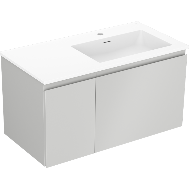 Mexen Orio armoire de salle de bains 90 cm avec lavabo Otis à droite, 1S, 1D, gris mat/blanc mat - 91A13-09047-3-BBFF62-W18P01