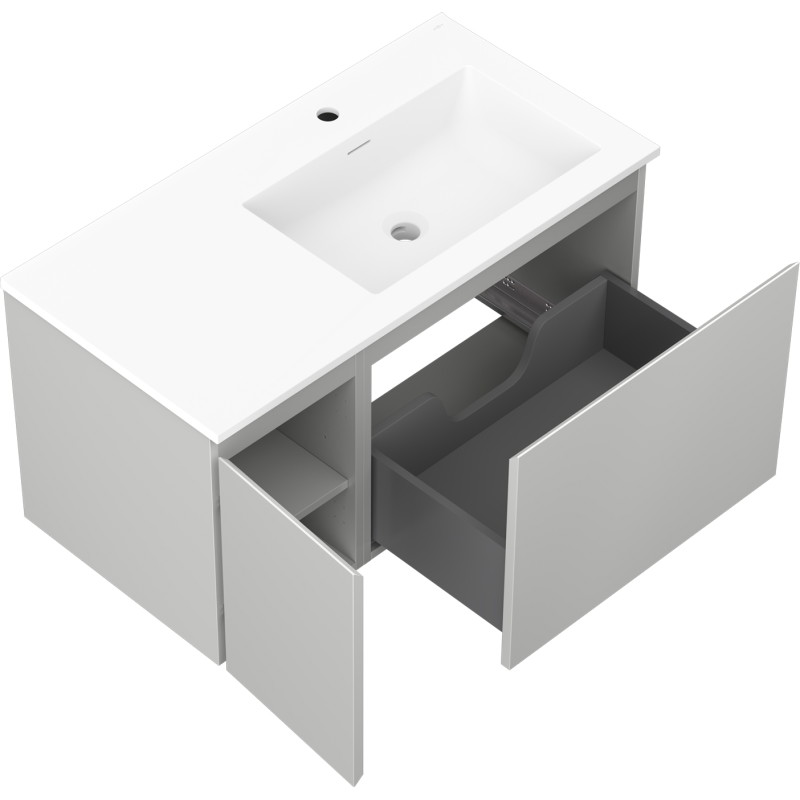 Mexen Orio armoire de salle de bain 90 cm avec lavabo Otis droit, 1S, 1D, gris mat/blanc mat - 91A13-09047-3-BBFF62-W18P01