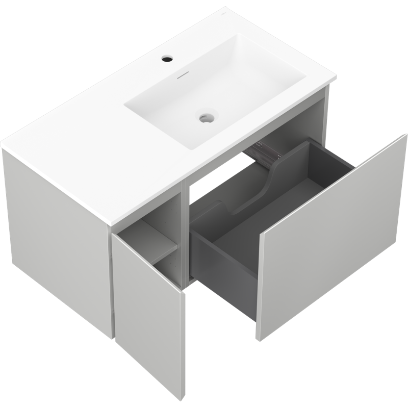 Mexen Orio armoire de salle de bains 90 cm avec lavabo Otis à droite, 1S, 1D, gris mat/blanc mat - 91A13-09047-3-BBFF62-W18P01