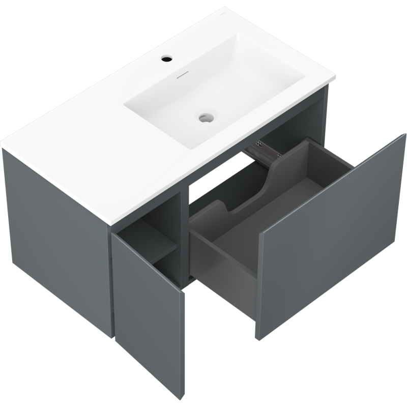 Mexen Orio meuble lavabo 90 cm avec vasque Otis à droite, 1S, 1D, graphite mat/blanc mat - 91A13-09047-3-BBFF66-W18P01