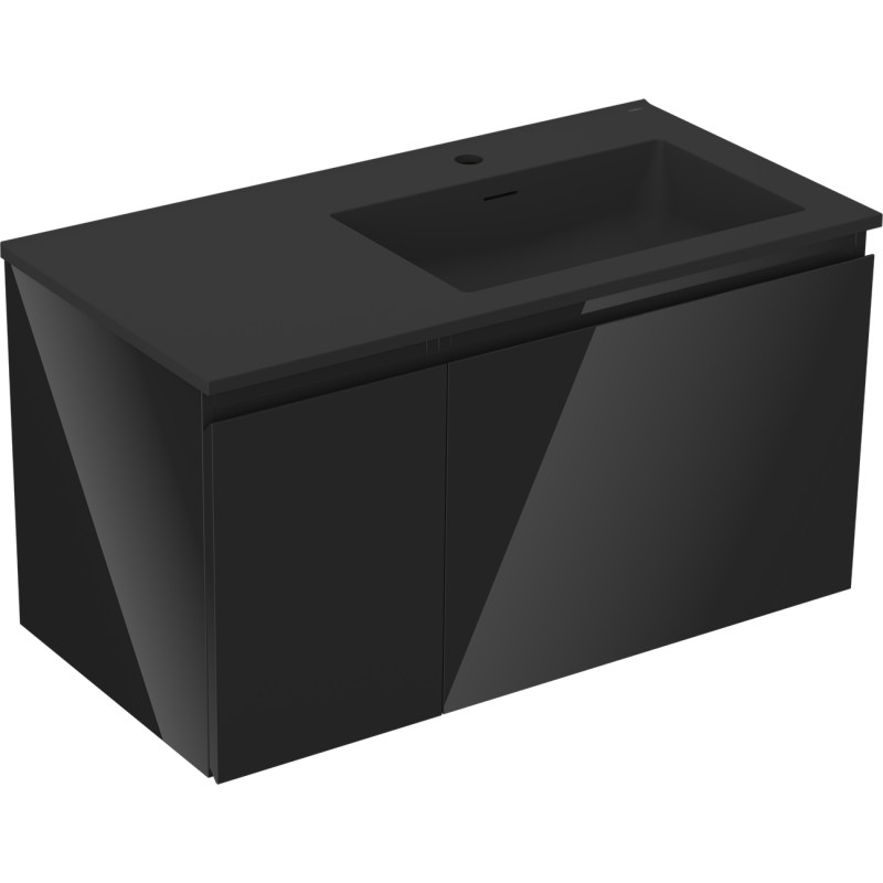 Mexen Orio armoire de salle de bain 90 cm avec lavabo Otis à droite, 1S, 1D, noir brillant/noir mat