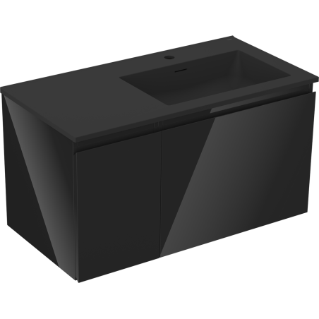 Mexen Orio meuble de salle de bain 90 cm avec lavabo Otis droit, 1S, 1D, noir brillant/noir mat - 91A13-09047-3-BBFF70-W18P71