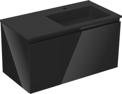 Mexen Orio armoire de salle de bain 90 cm avec lavabo Otis à droite, 1S, 1D, noir brillant/noir mat