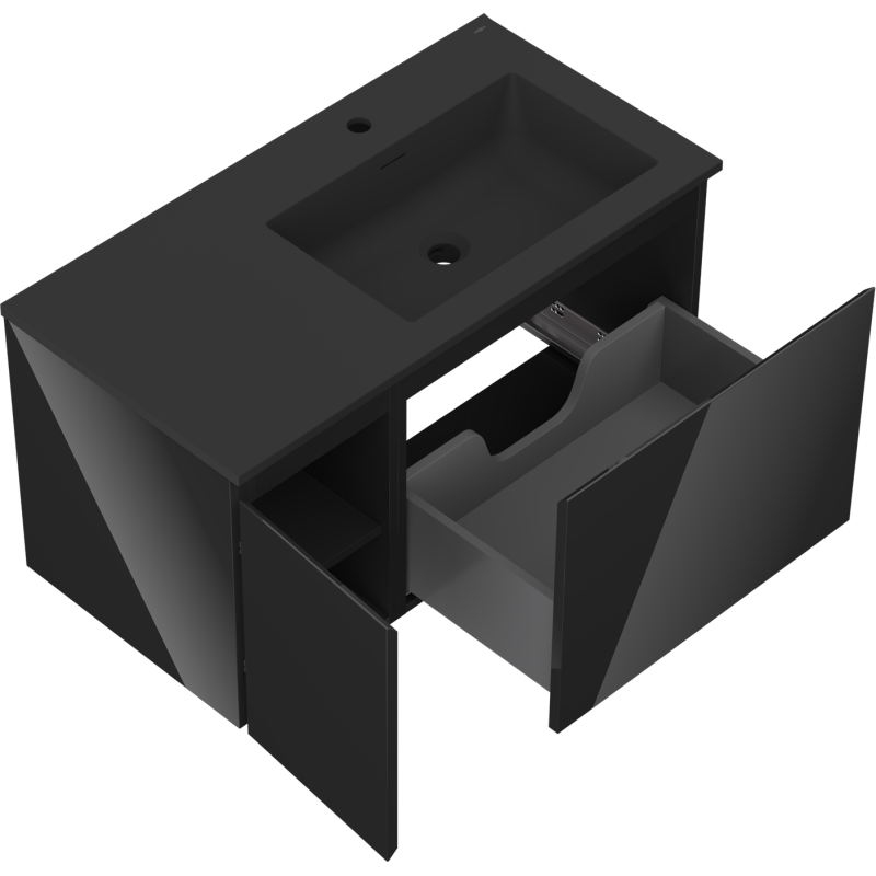 Mexen Orio meuble de salle de bain 90 cm avec lavabo Otis droit, 1S, 1D, noir brillant/noir mat - 91A13-09047-3-BBFF70-W18P71