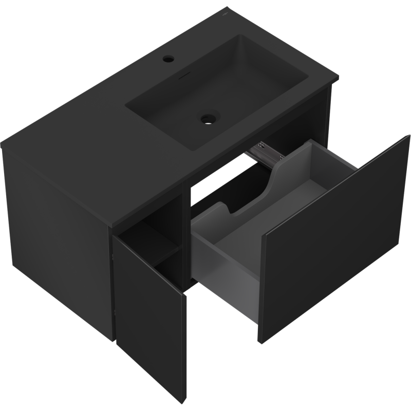 Mexen Orio meuble de salle de bain 90 cm avec lavabo Otis droit, 1S, 1D, noir mat - 91A13-09047-3-BBFF71-W18P71