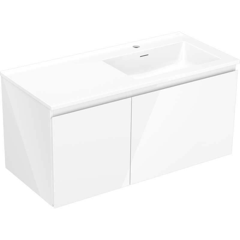Mexen Orio meuble de salle de bain 100 cm avec lavabo Otis à droite, 1S, 1D, blanc brillant - 91A13-10047-3-BBFF00-W18P00