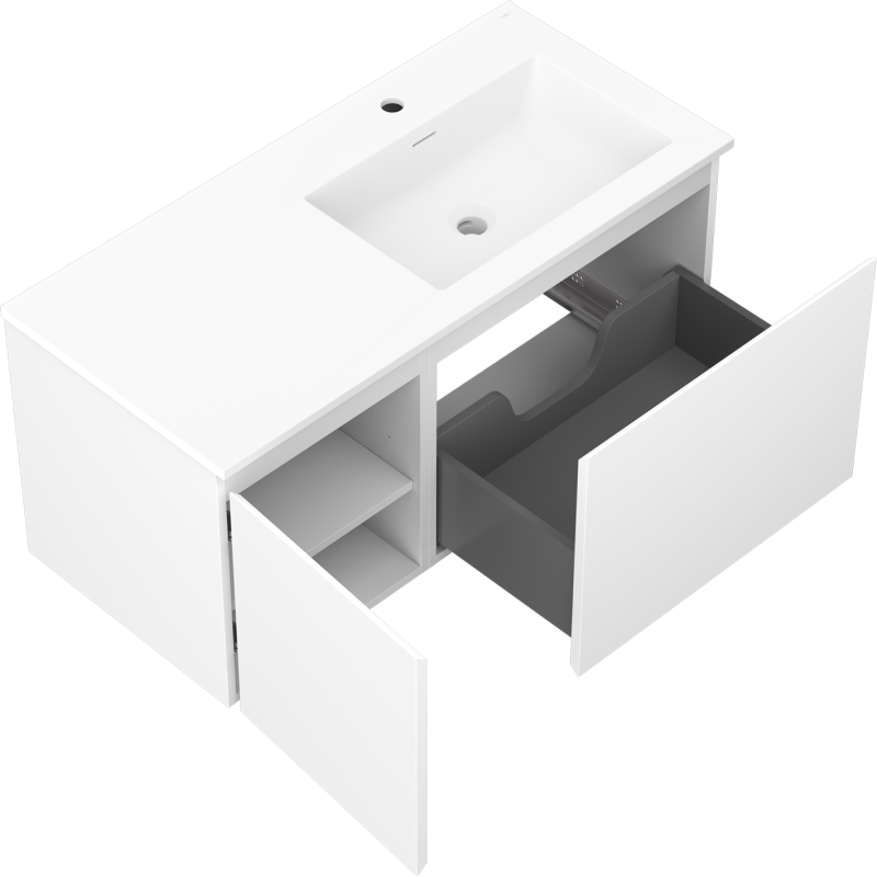 Mexen Orio meuble de salle de bain 100 cm avec lavabo Otis à droite, 1S, 1D, blanc mat - 91A13-10047-3-BBFF01-W18P01