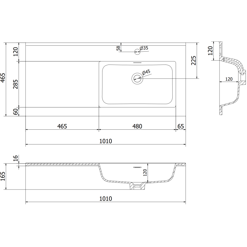 Mexen Orio meuble de salle de bains 100 cm avec lavabo Otis à droite, 1S, 1D, gris mat/blanc mat - 91A13-10047-3-BBFF62-W18P01
