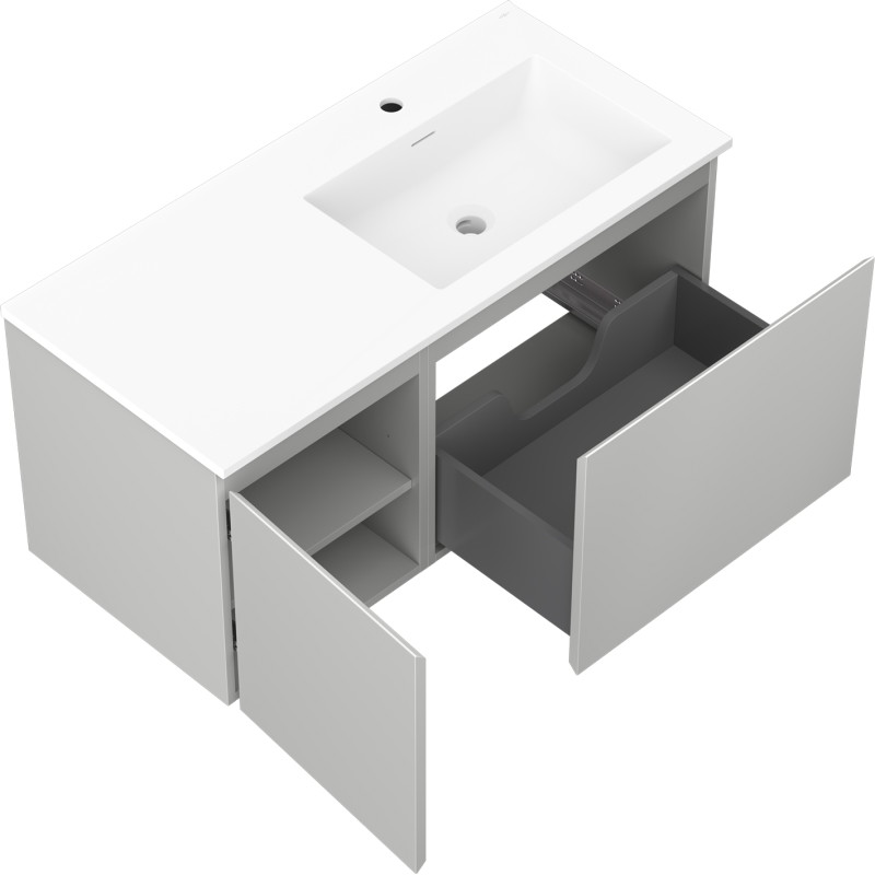 Mexen Orio meuble de salle de bain 100 cm avec lavabo Otis à droite, 1S, 1D, gris mat/blanc mat - 91A13-10047-3-BBFF62-W18P01
