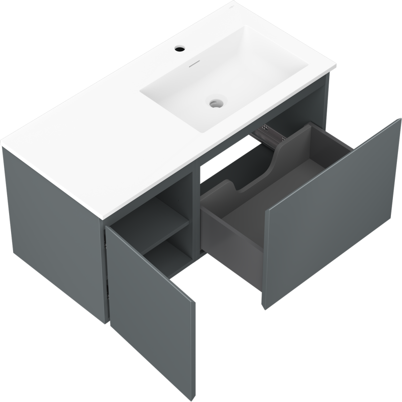 Mexen Orio meuble de salle de bain 100 cm avec lavabo Otis droit, 1S, 1D, graphite mat/blanc mat - 91A13-10047-3-BBFF66-W18P01