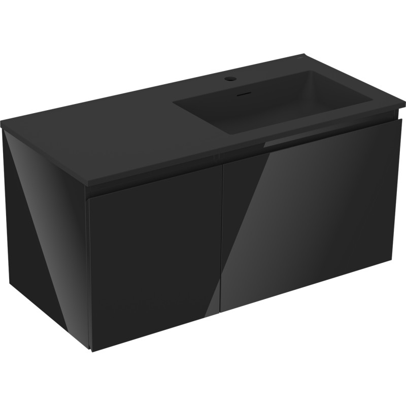 Mexen Orio armoire de salle de bain 100 cm avec lavabo Otis droit, 1S, 1D, noir brillant/noir mat - 91A13-10047-3-BBFF70-W18P71