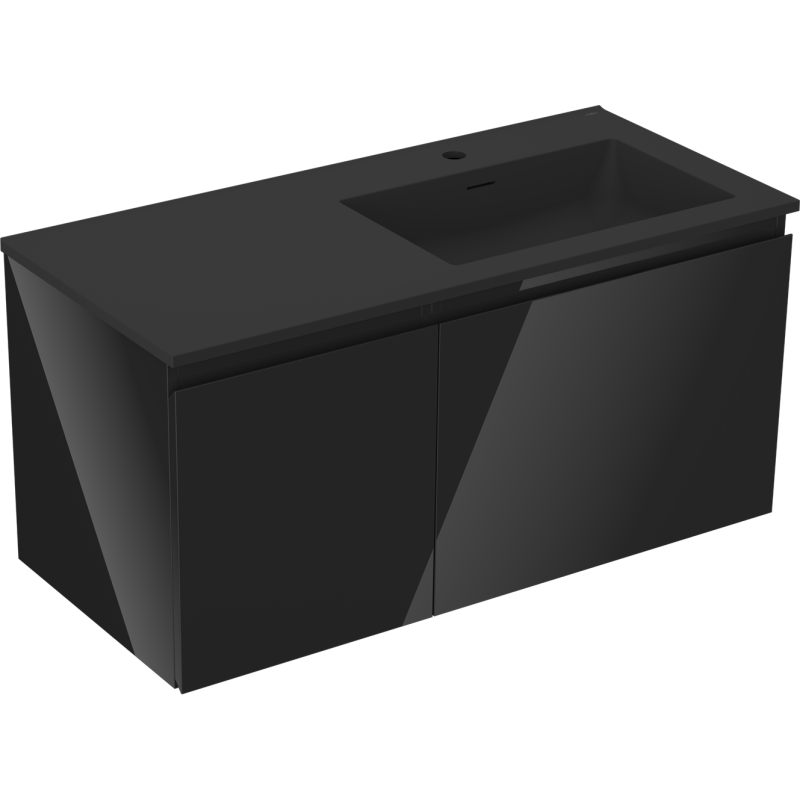 Mexen Orio meuble de salle de bains 100 cm avec lavabo Otis droit, 1S, 1D, noir brillant/noir mat - 91A13-10047-3-BBFF70-W18P71