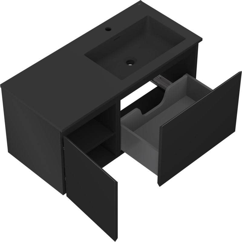 Mexen Orio armoire de salle de bains 100 cm avec lavabo Otis à droite, 1S, 1D, noir mat - 91A13-10047-3-BBFF71-W18P71