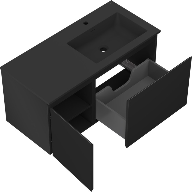 Mexen Orio meuble de salle de bain 100 cm avec lavabo Otis droit, 1T, 1P, noir mat - 91A13-10047-3-BBFF71-W18P71