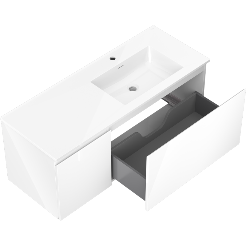 Mexen Orio armoire de salle de bain 120 cm avec lavabo Otis à droite, 1S, 1D, blanc brillant - 91A13-12047-3-BBFF00-W18P00