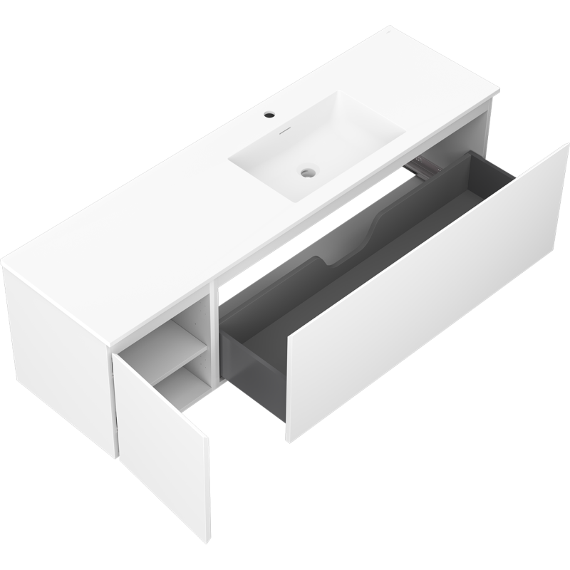 Mexen Orio meuble de salle de bain 160 cm avec lavabo Otis à droite, 1S, 1D, blanc mat - 91A13-16047-3-BBFF01-W18P01