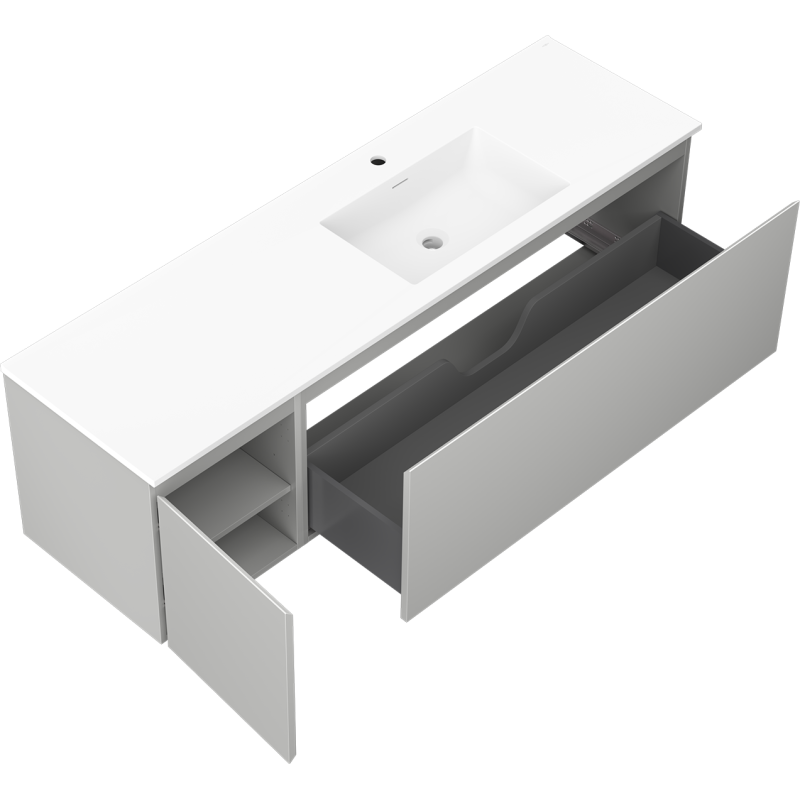 Mexen Orio meuble de salle de bains 160 cm avec lavabo Otis droit, 1S, 1D, gris mat/blanc mat - 91A13-16047-3-BBFF62-W18P01