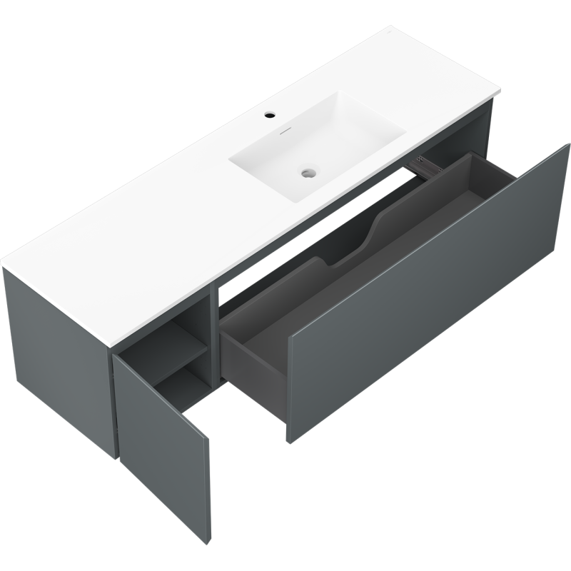 Mexen Orio meuble de salle de bain 160 cm avec lavabo Otis droit, 1S, 1D, graphite mat/blanc mat - 91A13-16047-3-BBFF66-W18P01
