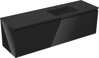 Mexen Orio meuble de salle de bain 160 cm avec lavabo Otis droit, 1T, 1P, noir brillant/noir mat - 91A13-16047-3-BBFF70-W18P71