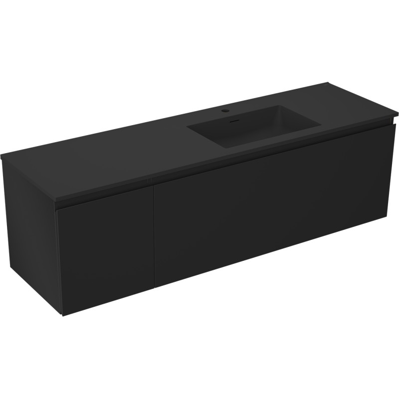 Mexen Orio meuble de salle de bains 160 cm avec lavabo Otis droit, 1T, 1P, noir mat - 91A13-16047-3-BBFF71-W18P71