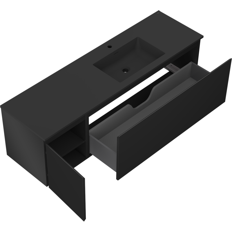 Mexen Orio meuble de salle de bain 160 cm avec lavabo Otis droit, 1S, 1D, noir mat - 91A13-16047-3-BBFF71-W18P71