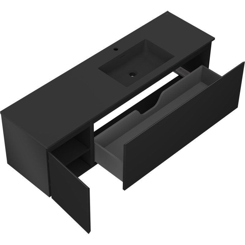 Mexen Orio meuble de salle de bains 160 cm avec lavabo Otis droit, 1T, 1P, noir mat - 91A13-16047-3-BBFF71-W18P71