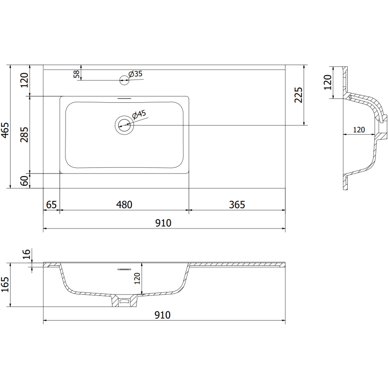 Mexen Rivel armoire de salle de bain 90 cm avec lavabo Otis gauche, 1S, 1D, rainuré, blanc mat - 91A23-09047-3-BBFF01-W18L01