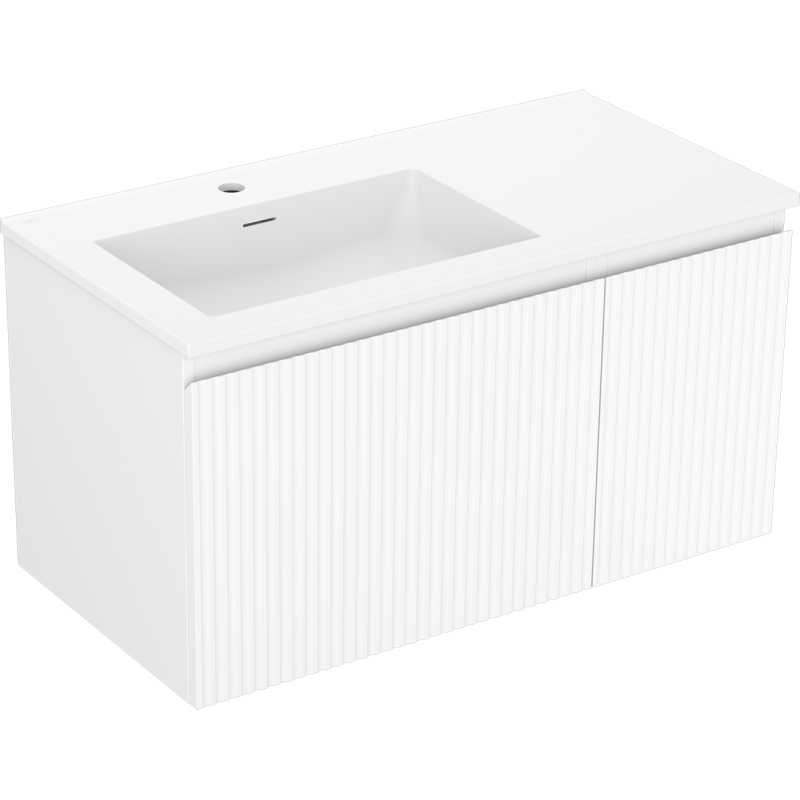 Mexen Rivel armoire de salle de bain 90 cm avec lavabo Otis gauche, 1S, 1D, rainuré, blanc mat - 91A23-09047-3-BBFF01-W18L01